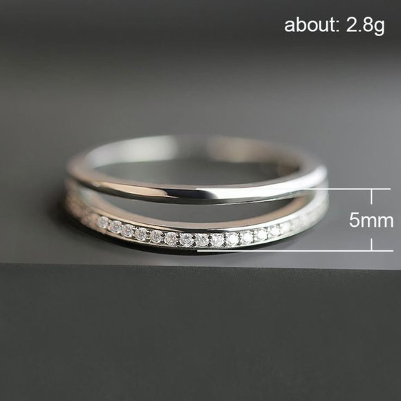 💍 Dainty Zircon Micro Pave Double Layer Silver Ring for Women, VIP120 - Picture 5 of 5